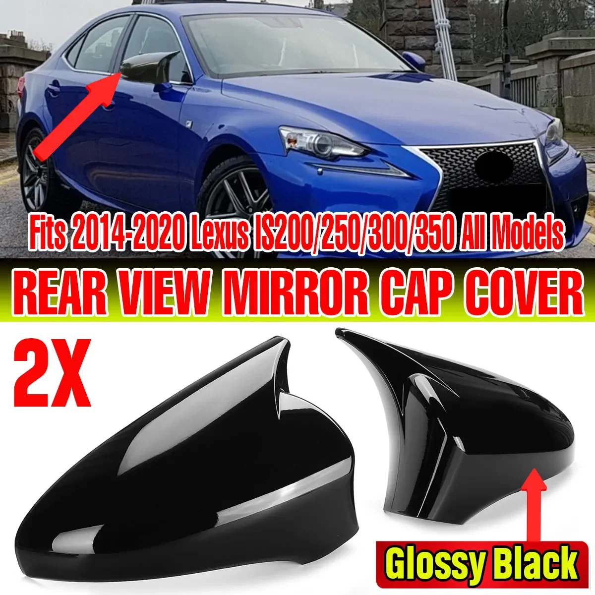 

New 2x Rearview Mirror Cover Wing Cap For Lexus IS200 IS250 IS300 IS350 2014-2020 M Style Rear View Mirror Cover Cap Body Kit