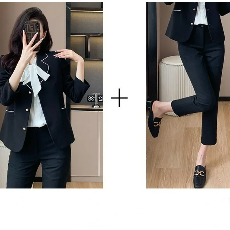 2023 New Office Suit Women's Clothes Spring  Autumn Small Trench Coat Fashion Popular Top Business Women Clothing Two Piece Set