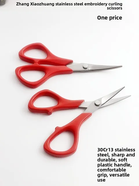 Red Stainl Steel Embroidery Scissors with Curved Tips Handmade Cross Stitching Fabric Crt Cutting Scissors for Home Use 3