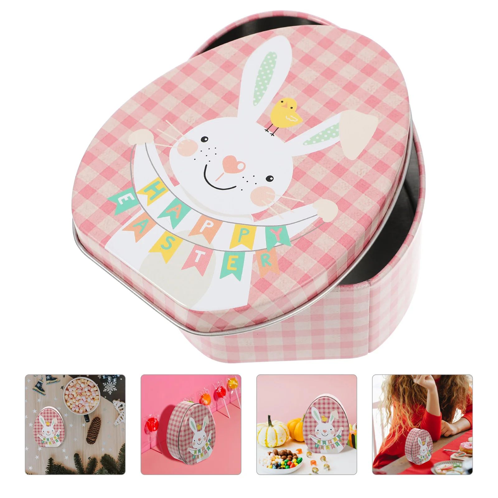 

Easter Cookie Tin Easter Rabbit Tinplate Box Metal Gift Tins Bunny Easter Eggs Shaped Candy Box Empty Biscuits Container