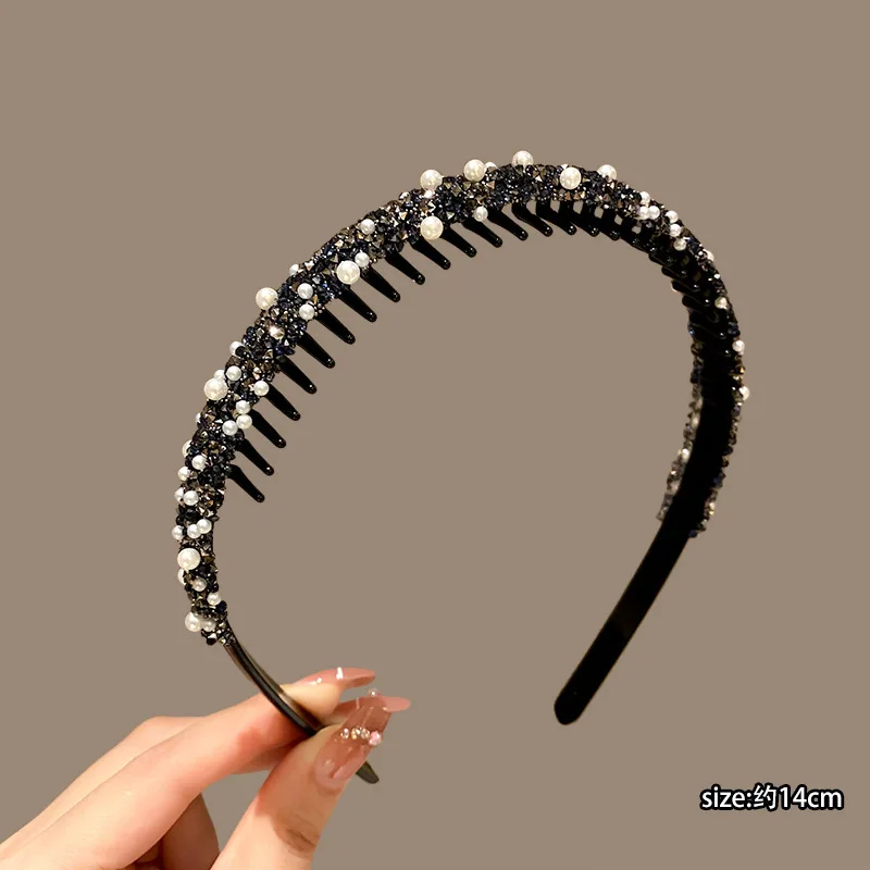 Perle Strass gezahnt rutschfeste Stirnband High-End Licht Luxus Mädchen tragen vielseitige Gesichtswasch-Stirnband Haarschmuck – Detail 8