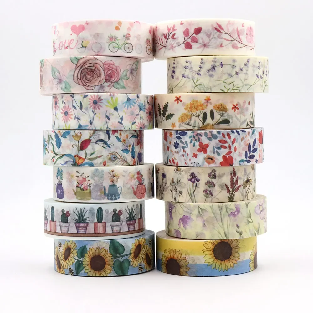 Washi Tape Adhesive Tapes Adhesive Tape 1PC Red Flowers Floral Leaves Scrapbook Paper Masking