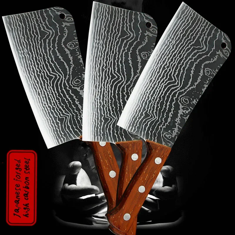 

Damask pattern bone cleaver, kitchen slicing knife, boil bone pot soup must use the knife, cut bone multi-purpose knife