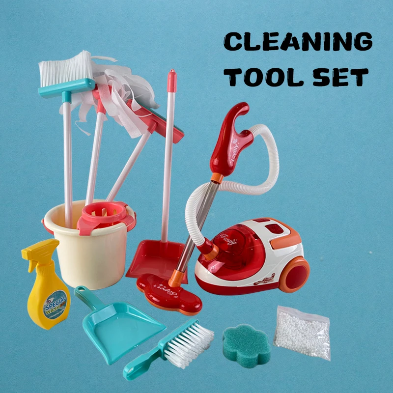 Kids Cleaning Cart with Vacuum, Mop, Broom, Brush, Spray Bottle, Sponge & Trash Collector &ndash; Fun Toy for Kids Ages 3+