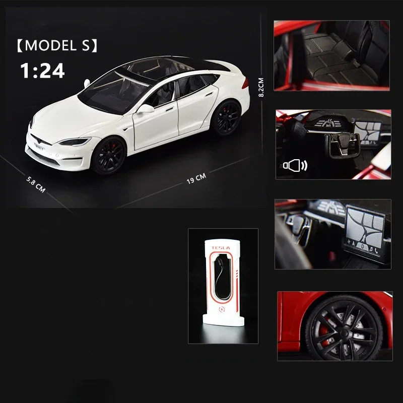 1:24 Tesla Model S MODEL Y 3 Tesla Model X Roadster Alloy Toy Car Sound Light Children Toy Collectible Birthday gift 5