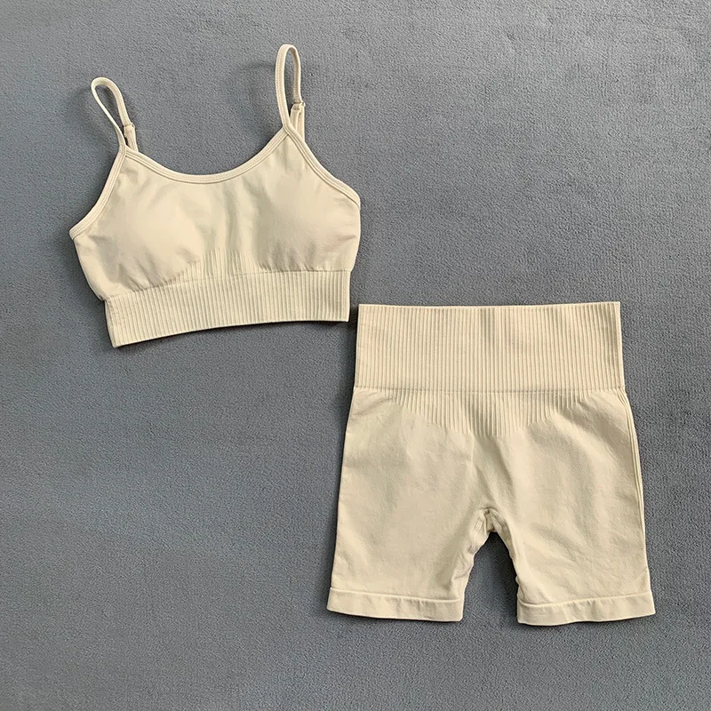 Woman Sports Shorts Clothes Set Crop Bra with High Waist Shorts Set GYM two  piece set women Sports Outfits ropa deportiva mujer