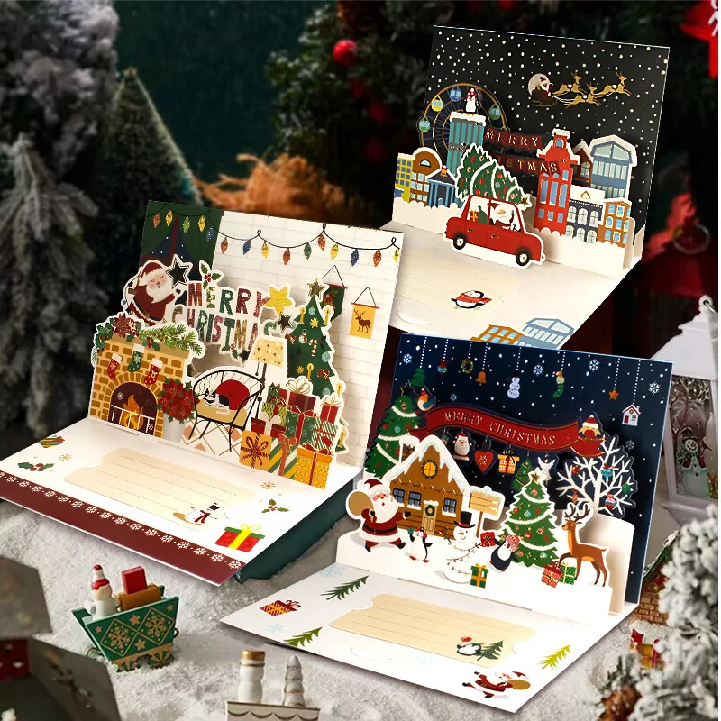 Greeting Cards 3D Santa Greeting Cards Folding Merry Christmas Best Wishes Card Xmas Gift for New Year Blessing Thank You Postcard Decoration