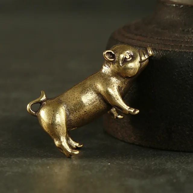 レトロ真鍮手作り豚ミニチュア置物デスク飾り金属銅動物モデル