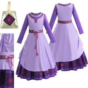Kids Girls Asha Cosplay Costume 2023 Movie Wish ​Children Role Play Dress Bag Fantasia Outfits Halloween Carnival Party Suit
