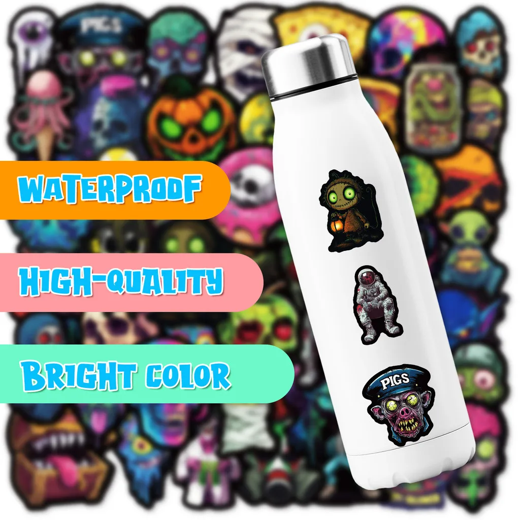 50 bunte Graffiti-Aufkleber mit Totenkopf- und Geistergesicht – einzigartige kreative Dekoration für Halloween-Festivals RecordingYourLife Store – Detail 9