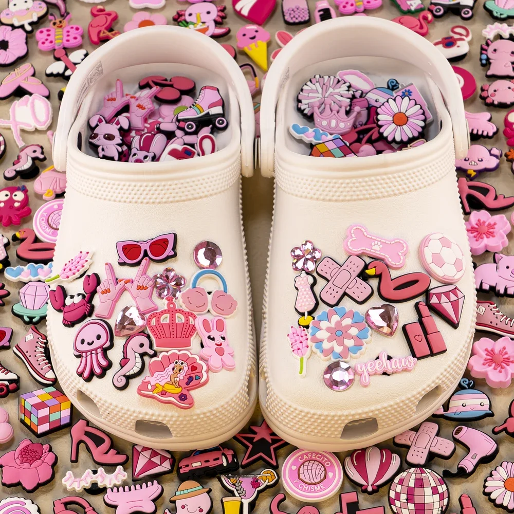 10/20/50/100pcs Random All Pink Shoe Charms Cartoon Cute Animal Plant Shoe Decorations Pins for Women Girl Sandals Accessories 1