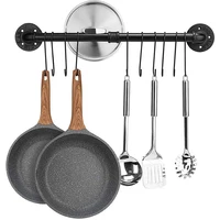 Wall Mounted Storage Rack with 10 Hooks Pan Pot Lid Shovel Spoon Organizer Hanging Iron Rack Kitchen Utensils 1