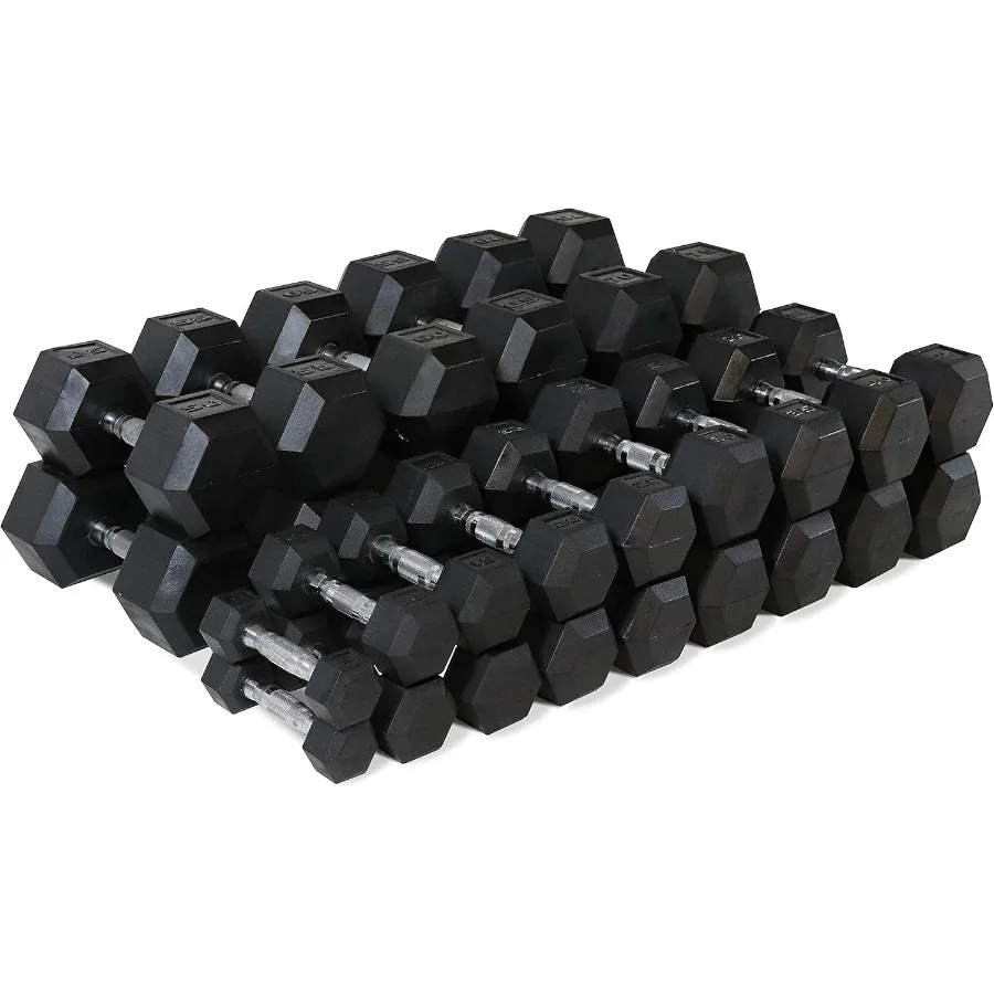 60LB (2 X 60LB) Rubber Coated Solid Steel Cast-Iron Pair Dumbbells, Rubber Hex Dumbbells, Hex Weights Dumbbells for Muscle Tonin