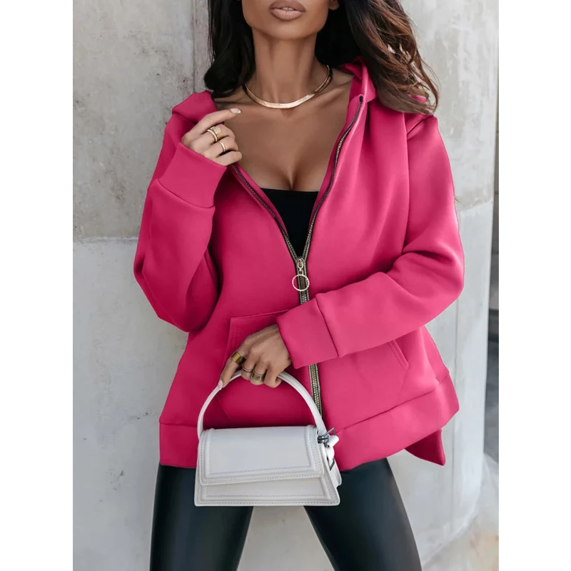 Autumn Winter Women Casual Streetwear Oversize Asymmetrical Zipper Hoodie Jacket Harajuku Y2K Long Sleeve Hooded Sweatshirt Coat