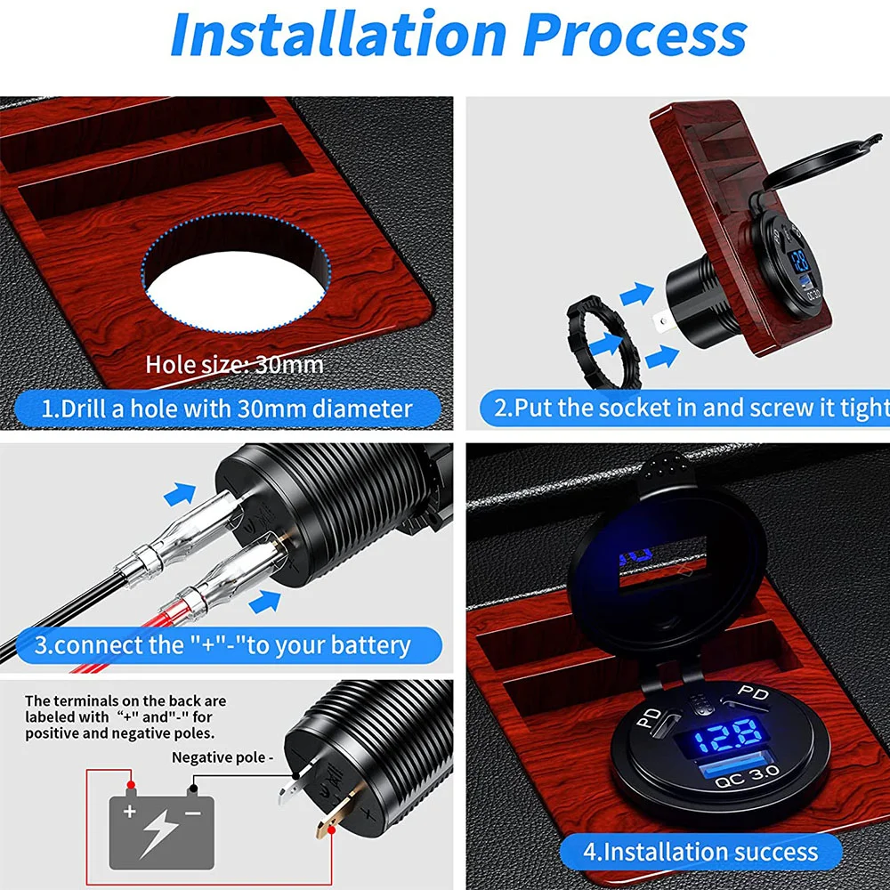 Presa per caricabatteria da auto USB 12V/24V 108W 3 porte doppia 45W PD tipo C e 18W presa di corrente 3.0 carica rapida per auto moto - Image 5