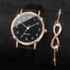 4Pcs/Unisex Set Fashion Leather Band Women Quartz Watch With Double Bracelet Set 3