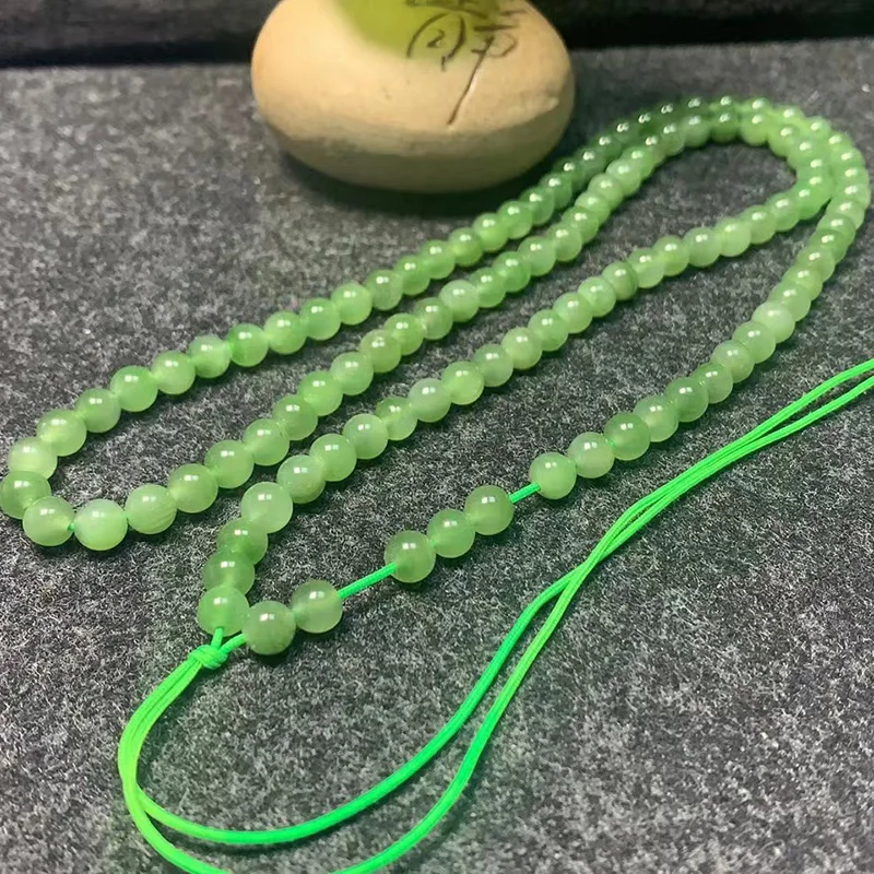 

Natural Hetian Jade Jasper 6mm 108 Bead Necklace Pendant Chain Jewelry Lucky Exorcise Evil Spirits Amulet Fine Jade Jewelry