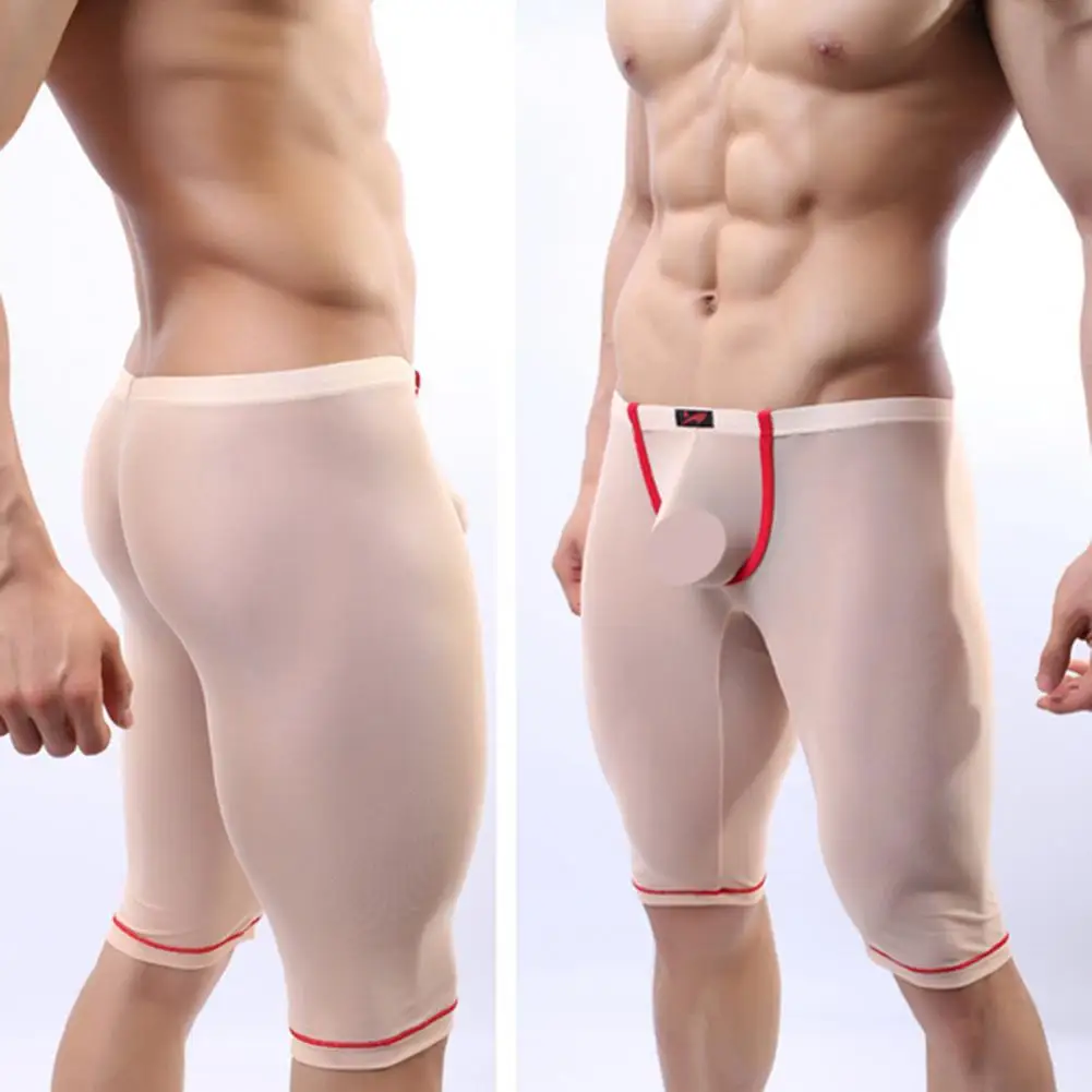 

Skin-friendly Men See Through Mid Waist Knee-length Shorts for Night Wear