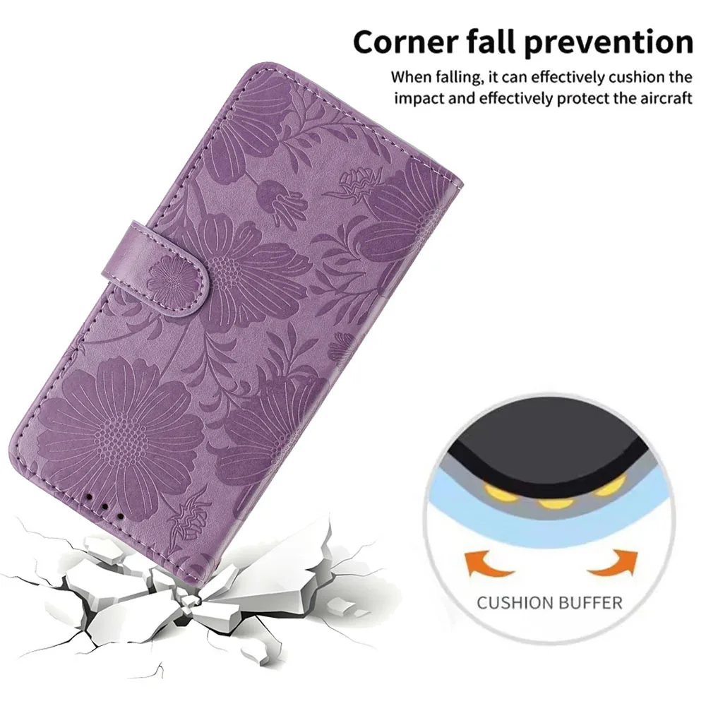 Elegant Flower Pattern Wallet Card Holder Flip Case with Leather Back Cover