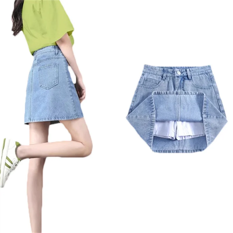 

2023 New Spring Summer Casual Denim Skirt Women's Clothing A-line High Waist Slim Lining Wrapped Hip Short Skirts Culotte AC554