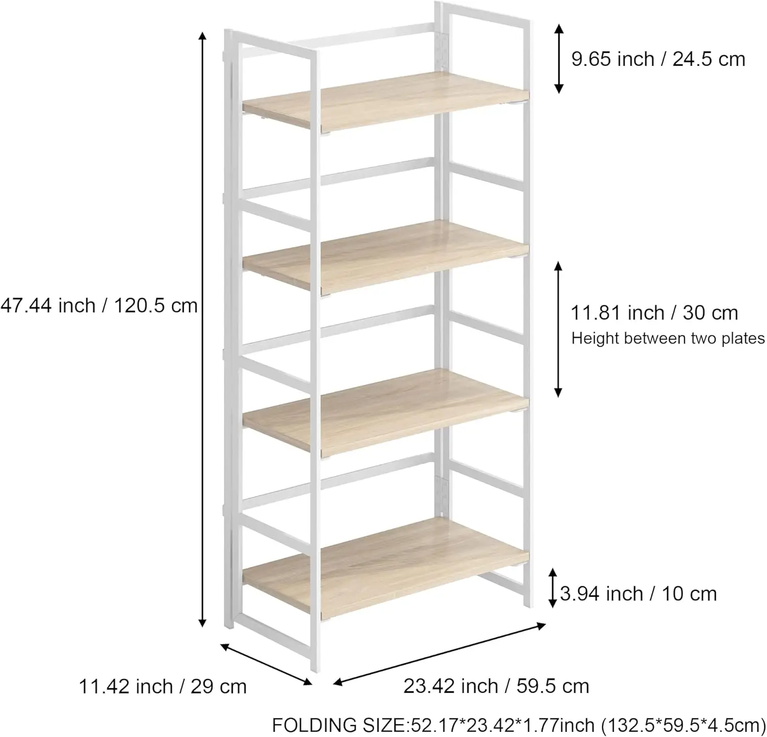 Folding Bookshelf Storage Shelves 4 Tiers Vintage Multifunctional Plant Flower Stand Storage Rack Shelves Bookcase for Home Offi