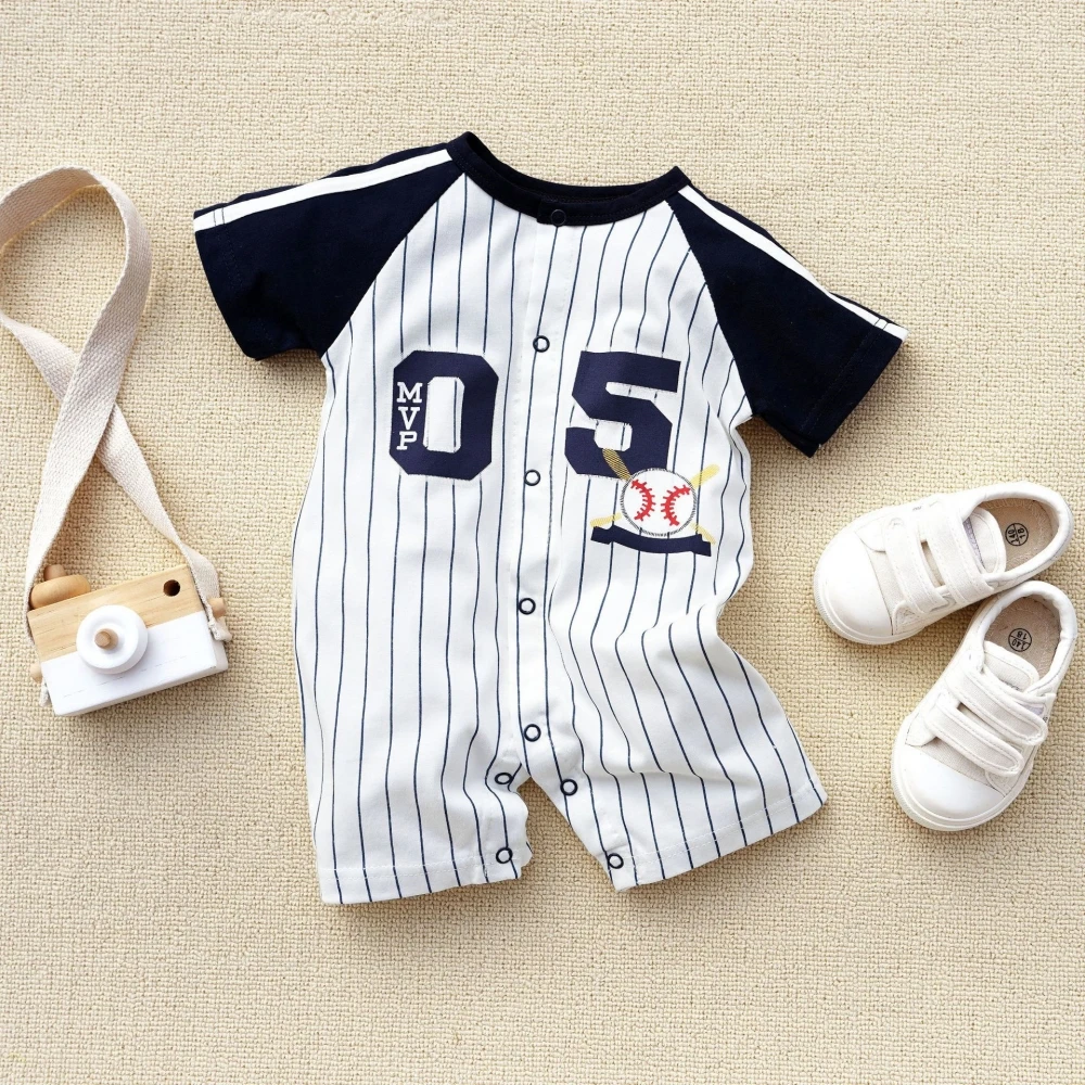 

3-18Month Newborn Infant Color Block sport Romper Short Sleeve Stripe numeral print rompers Onesie For Baby Boys Toddler Clothes
