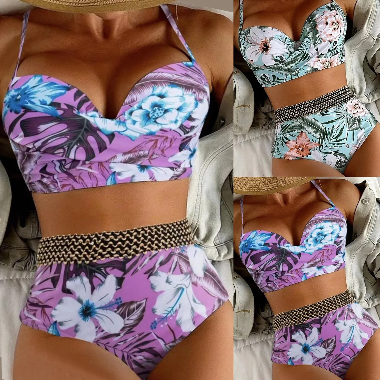 

Бикини топы с шортами женский раздельный купальник Модный принт с лентой с высокой талией консервативный купальник Женские шорты