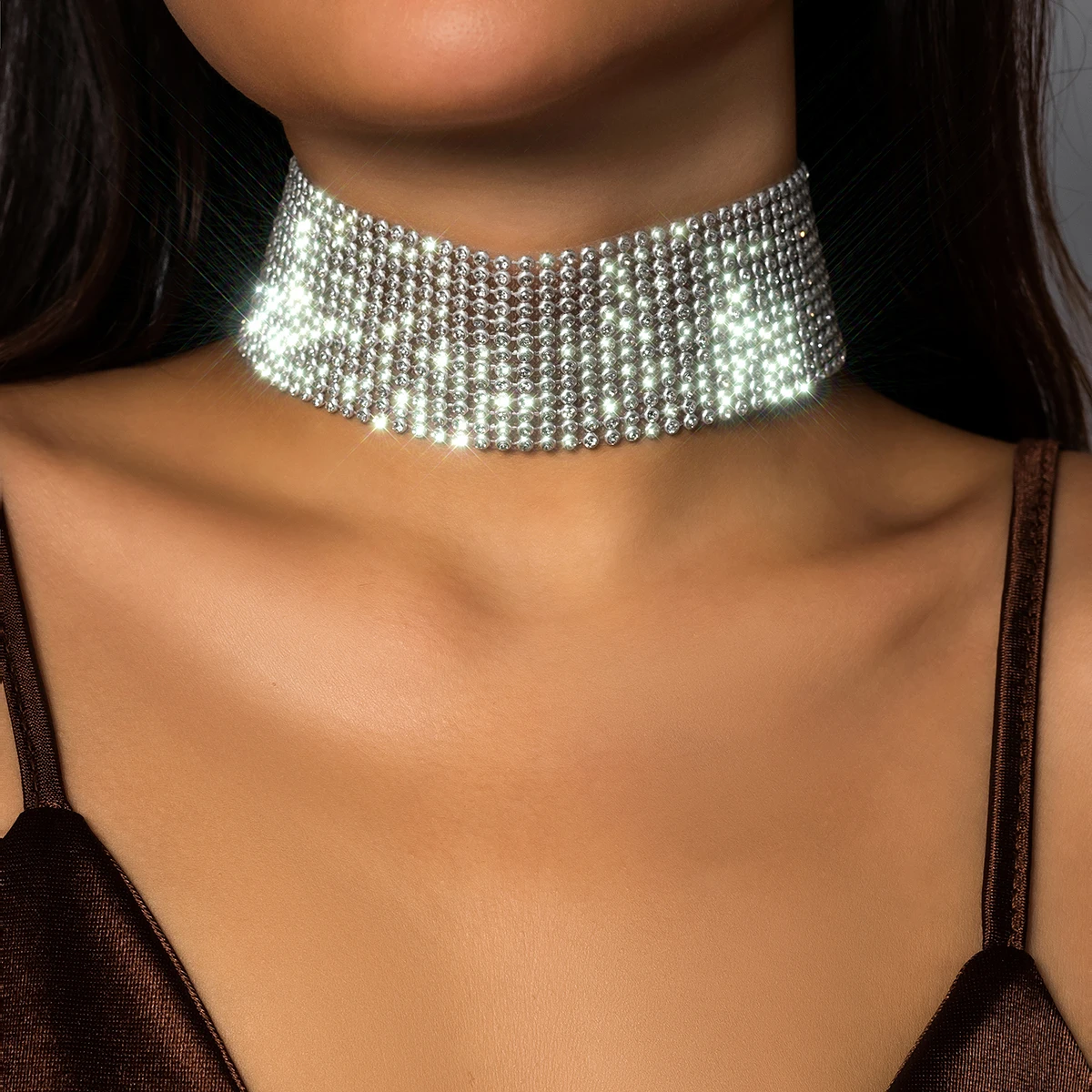 Party Wear Silver Sparkling Choker Necklace Set at Rs 696/set in Domjur