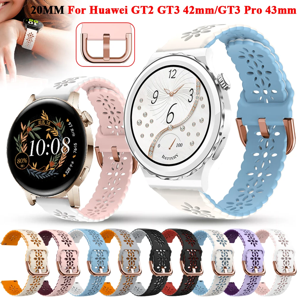 

Ремешок спортивный 20 мм для Huawei GT2/3 42 мм, силиконовый браслет для наручных часов Huawei GT3 Pro 43 мм/Honor Magic 2/GT2 42 мм, Женский умный Браслет