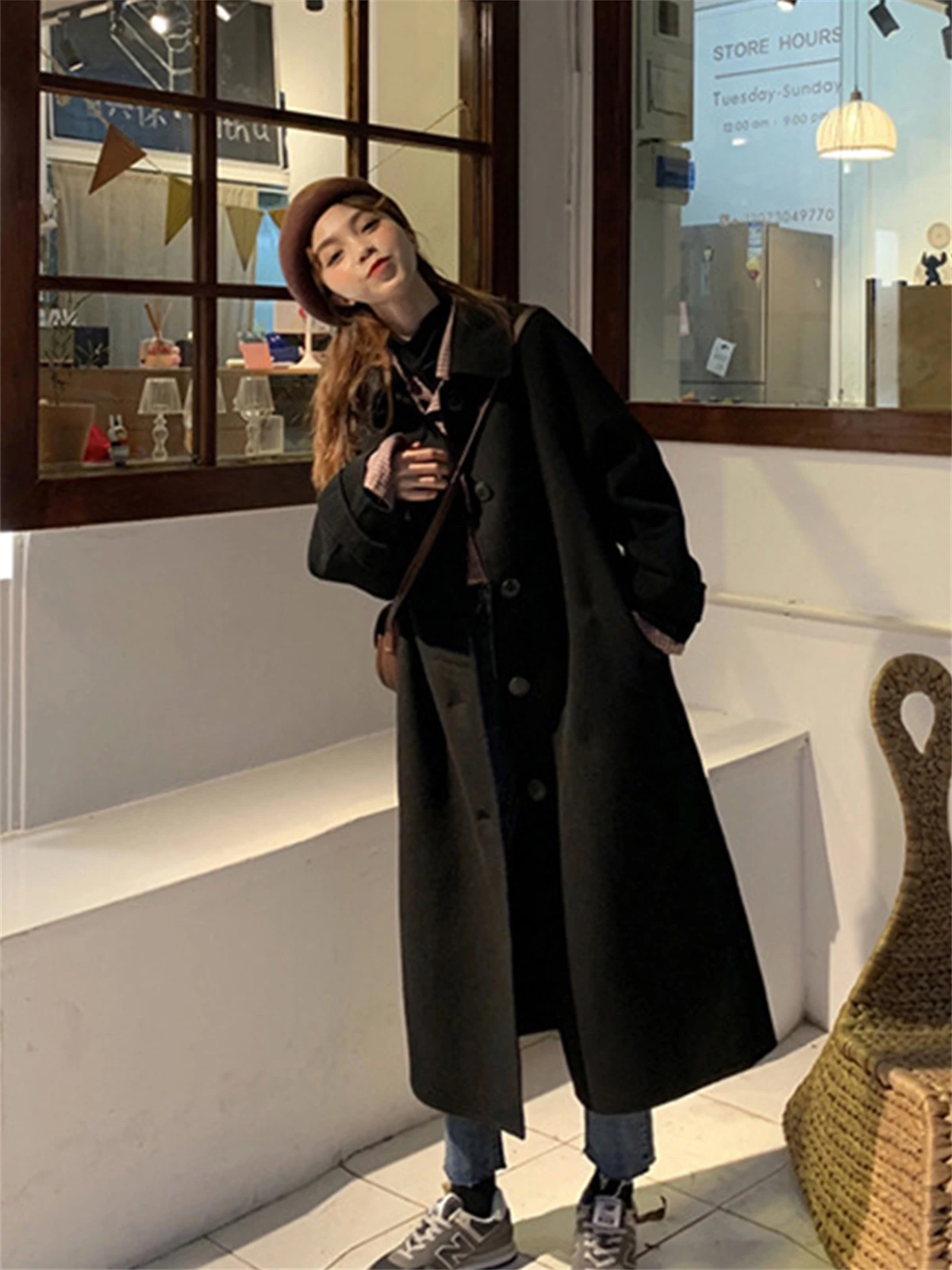 Double Sided Cashmere Woolen Coat For Small Women In Autumn And Winter 2022 New Korean Black Medium Long Woolen Coat фляга контейнер универсальный для флягодержателя merida 14cm medium 52гр black white 2309004254