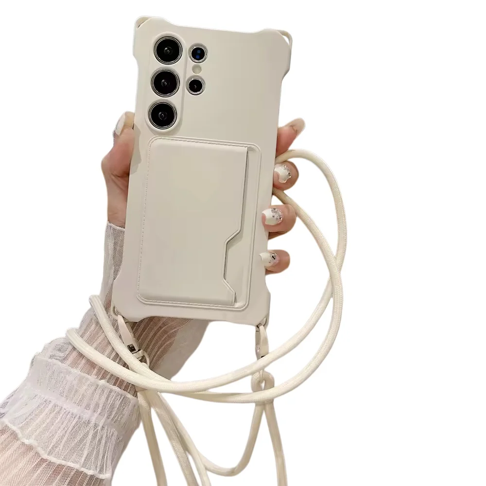 Soft Silicone Phone Case with Card Holder and Lanyard - Shockproof Protection Cover