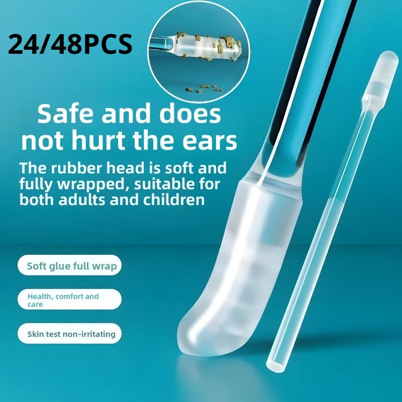 24/48PCS Reusable Silicone Ear Wax Remover Sticky Ear Pick Adhesive Ear Cleaner Tool with Soft Round Edges Dropshipping