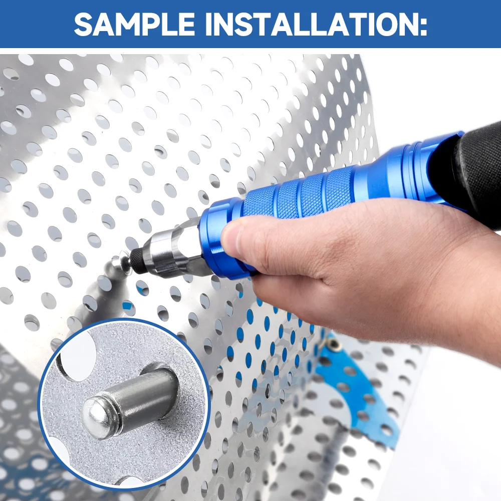 Blue Aluminum Alloy Cordless Electric Rivet Nut Gun Tool Set with Attachments  2.4/3.2/4.0/4.8mm DIY Automotive Hex Shank Nozzle 2