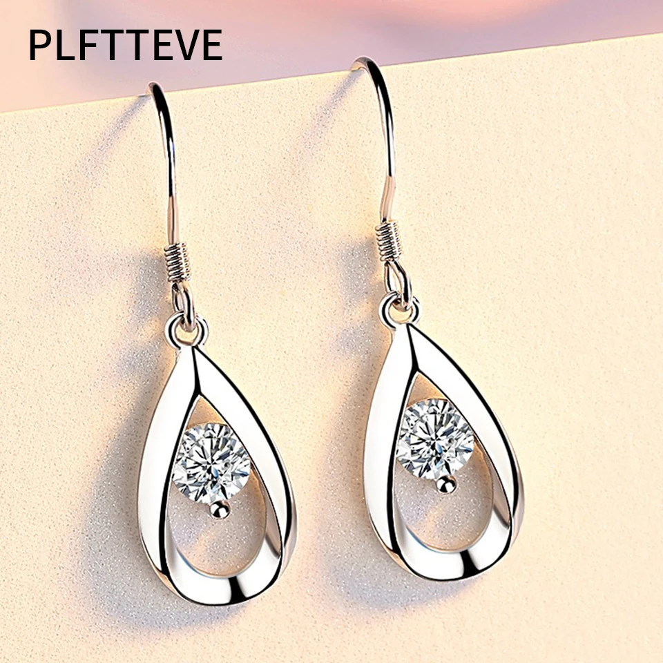 Zircon Water Drop Earrings For Women Silver Color Long Dangle Hanging Earring Female Fashion Ear Jewelry Brincos Birthday Gift