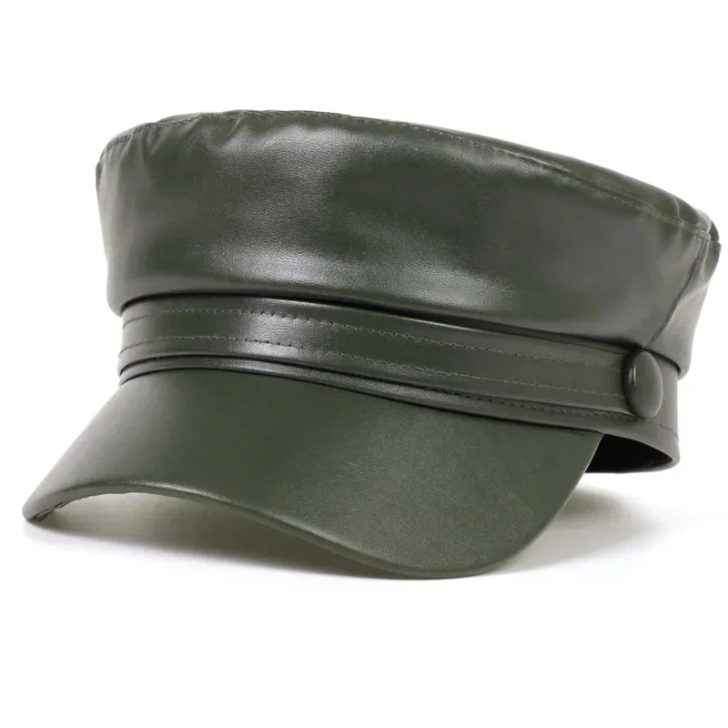 Ladies Trendy Casual Pu Leather Flat Top Beret Octagon Hat beret hat casual hat woolen beret Women Men