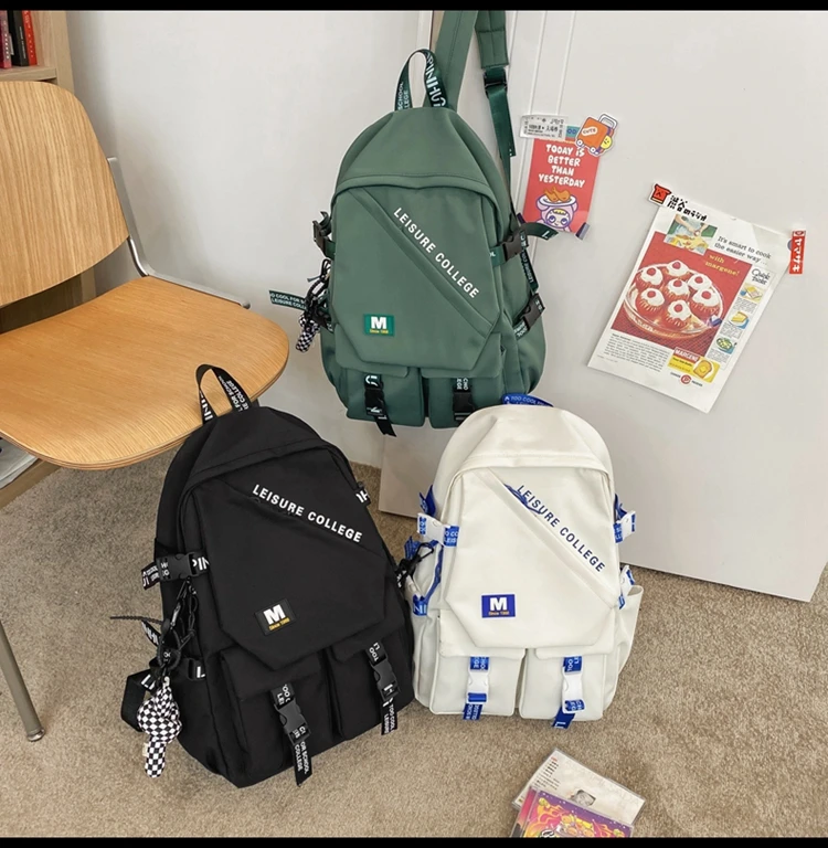 SAC A DOS,black-With pendant--Sac ?� dos en Nylon imperm?�able ?� Double boucle pour femmes, sac 