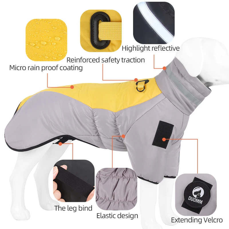 Winter Dog Clothes Two Trouser Legs Puffer Coats for Medium Large Dog Waterproof Adjustable Thicken Warm Dogs Cotton Coat