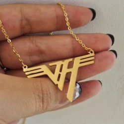 18K Gold Plated Stainless Steel Van Halen Logo Pendant Necklace - Classic 1980 Rock Band Gift - 45cm (Silver Color)
