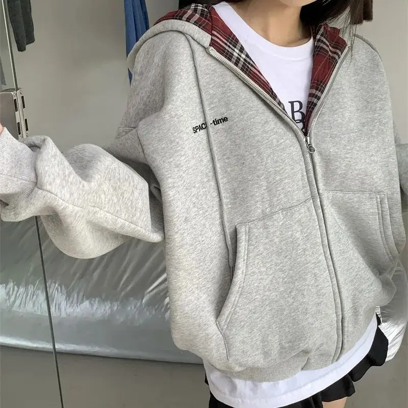 

Hsa Autumn Fashion Korean Hoodies Women Winter Thick Warm Letter Embroidery Long Sleeve Pullover Loose Chic Hooded Sweatshirt