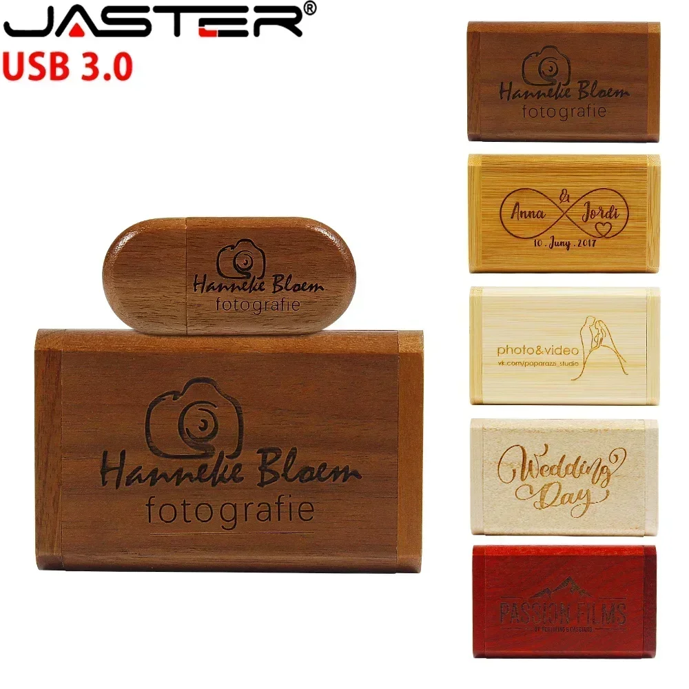 thumbnail image 5 of JASTER 10 piezas/lote (logotipo gratuito) Unidad flash USB de madera con caja Pendrive 3.0 4 GB 8 GB 16 GB 32 GB 64 GB 128 GB Memoria Stick Regalo de boda, 5 of 5