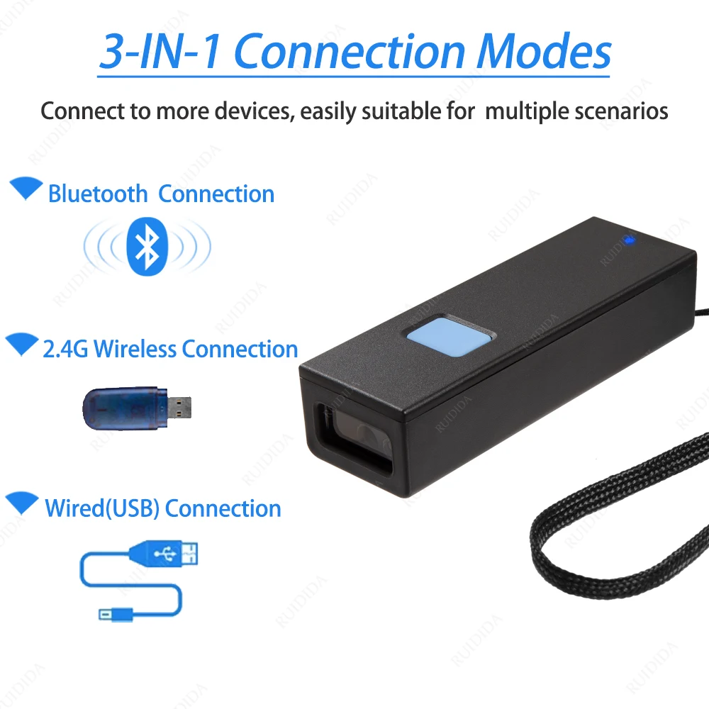 1D 2D Wireless Bluetooth Barcode Scanner Mini Pocket Bar Reader Portable BT Reader QR Code PDF417 Scanner for PC iPad iPhone