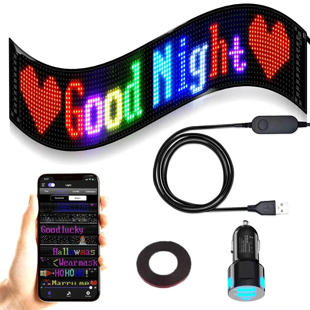 RGB LED 자동차 신호 디지털 사인, 블루투스 앱, LED 모듈, DIY 제어, 프로그래밍 가능한 플레이트 스크롤링, B0y4, 7x17cm, 5v 사인