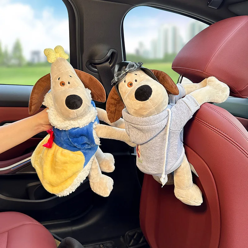Puppy Car Tissue Holder Cute Plush Dog Doll Seat Back Hanging Armrest Box Paper Drawer Storage Bag Interior Decoration Cartoon