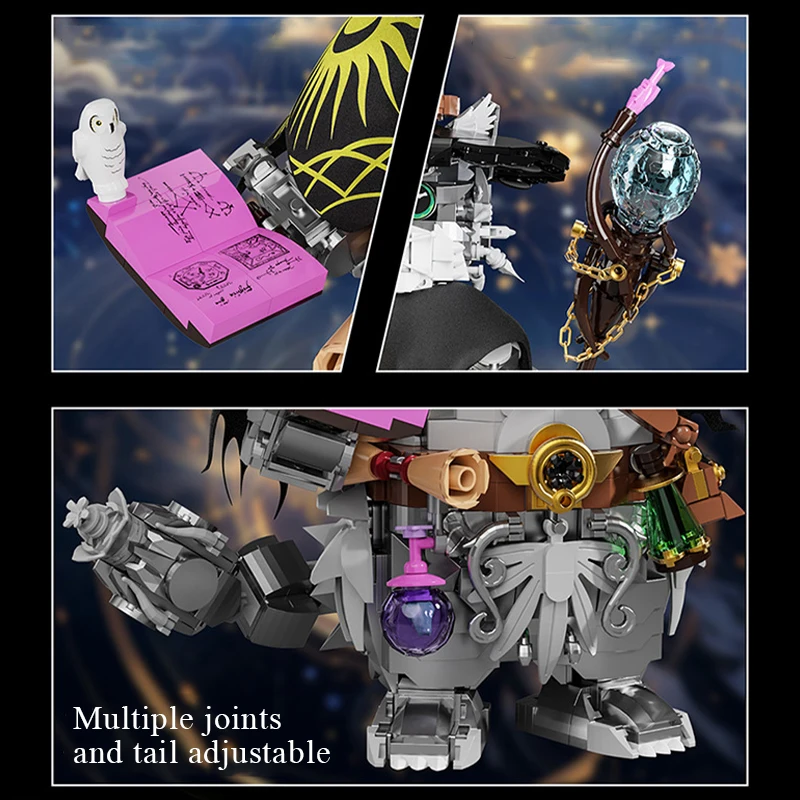 Creative 1458Pcs Magic Wizard Cat Building Blocks Magician Cat