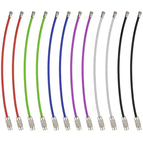 50~10pcs 10/15CM Stainless Steel Keychain Tag Rope Wire Cable Loop Screw Lock Gadget Rings Key Keyring Circle Camp Rope Fittings - Image 4