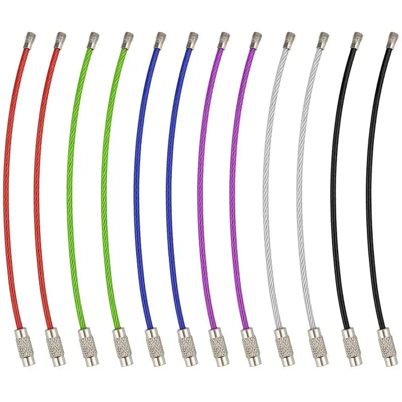 50~10pcs 10/15CM Stainless Steel Keychain Tag Rope Wire Cable Loop Screw Lock Gadget Rings Key Keyring Circle Camp Rope Fittings - Image 4