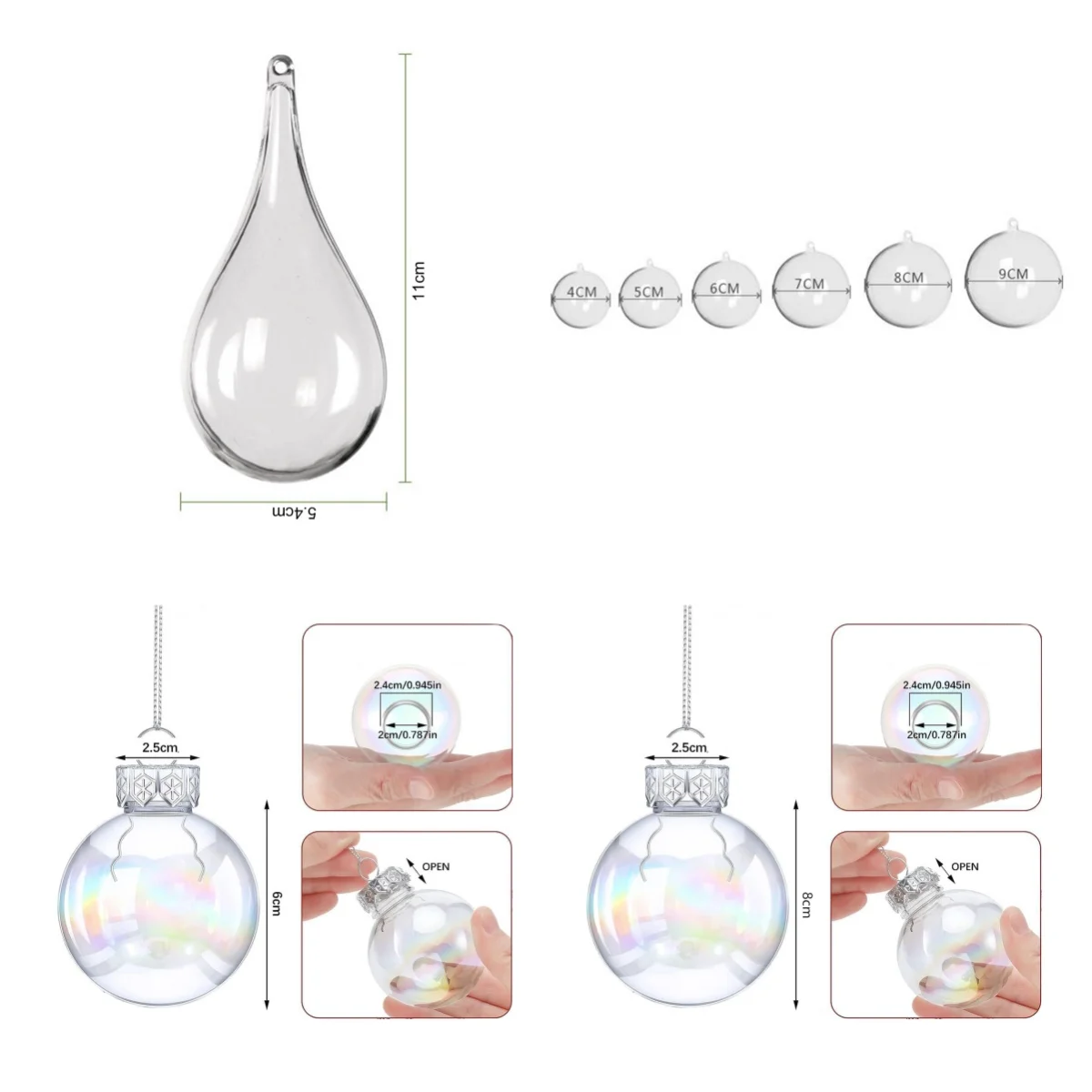 Transparent Christmas Balls Christmas Decorations Shatterproof Fillable Balls Transparent Drop-shaped Home Decoration