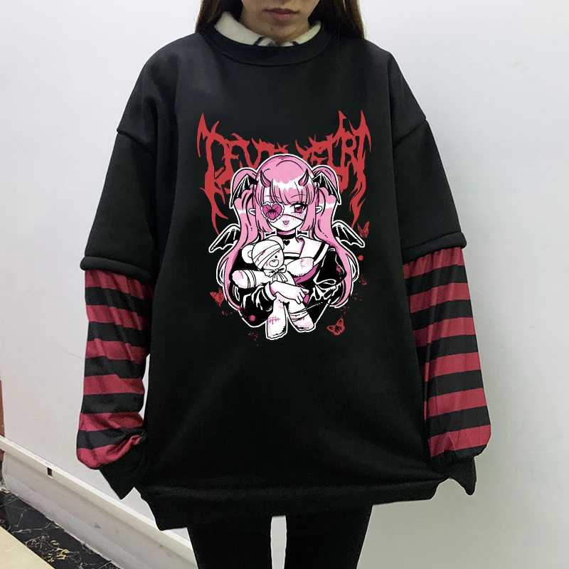 トップス emo anime long sleeve t shirts Emo Anime Long Sleeve T-shirt Women Spring Autumn Hip Hop