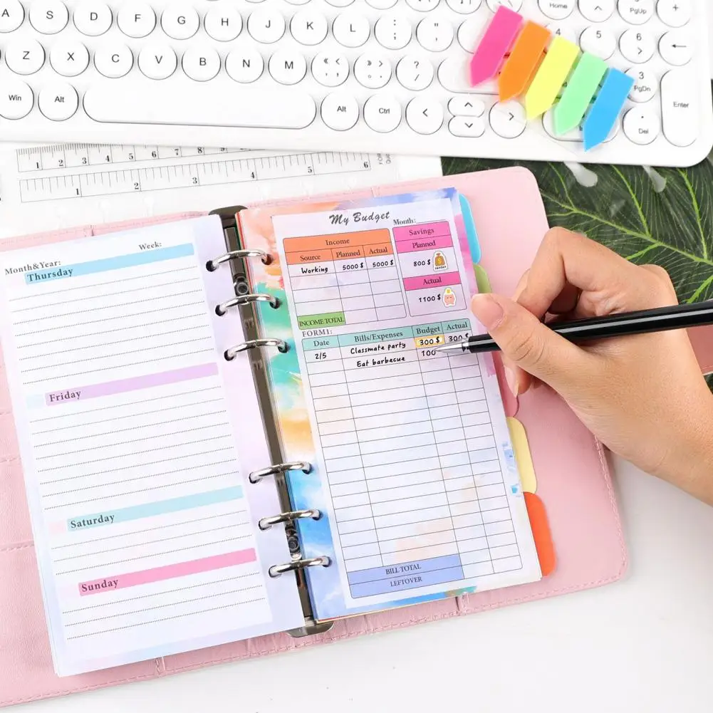 A6 Budget Planner Refill Kit 82 Sheet Calendar Inserts 6 Hole Expense Budget Loose-leaf Notebook Replacement Core Accessory