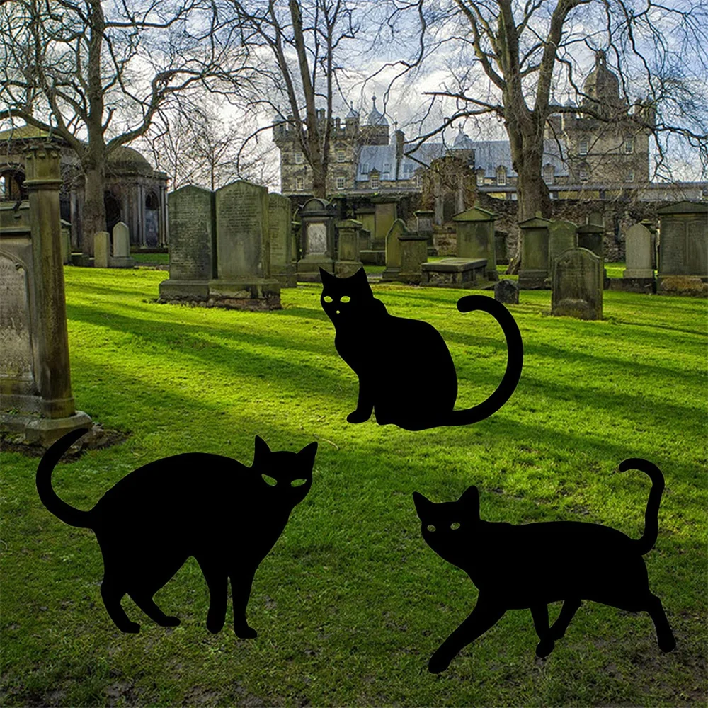 

3pcs Halloween Black Cat Yard Signs Decoration Set Party Home Garden Front Yard Lawn Decor Outdoor Decoration Plastic Yard Sign
